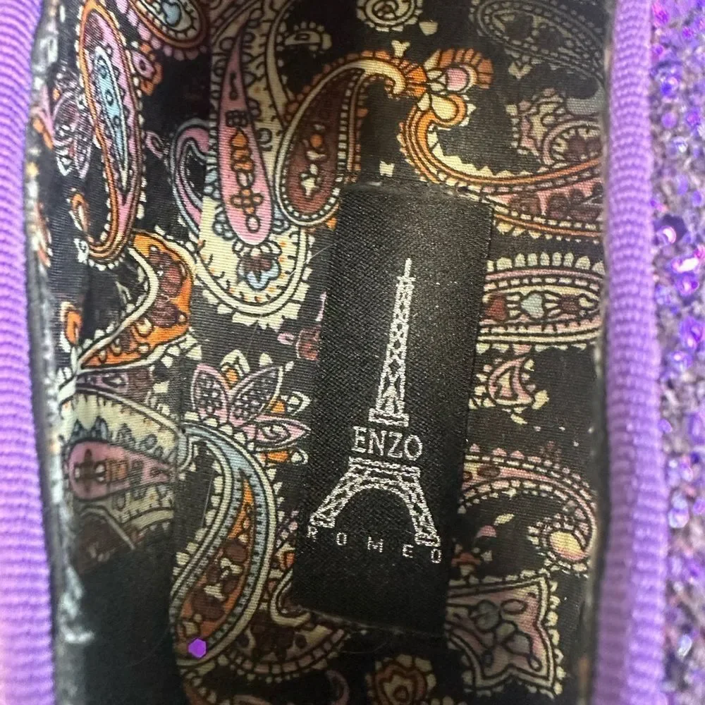 Enzo Romeo Mens Sparko Purple Glitter Slip On Tuxedo Dress Loafers Shoes 6.5